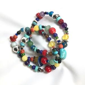 Triple bracelets of gemstones and beads